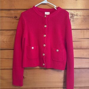 H&M Bright Red Ribbed Button-Front Cardigan